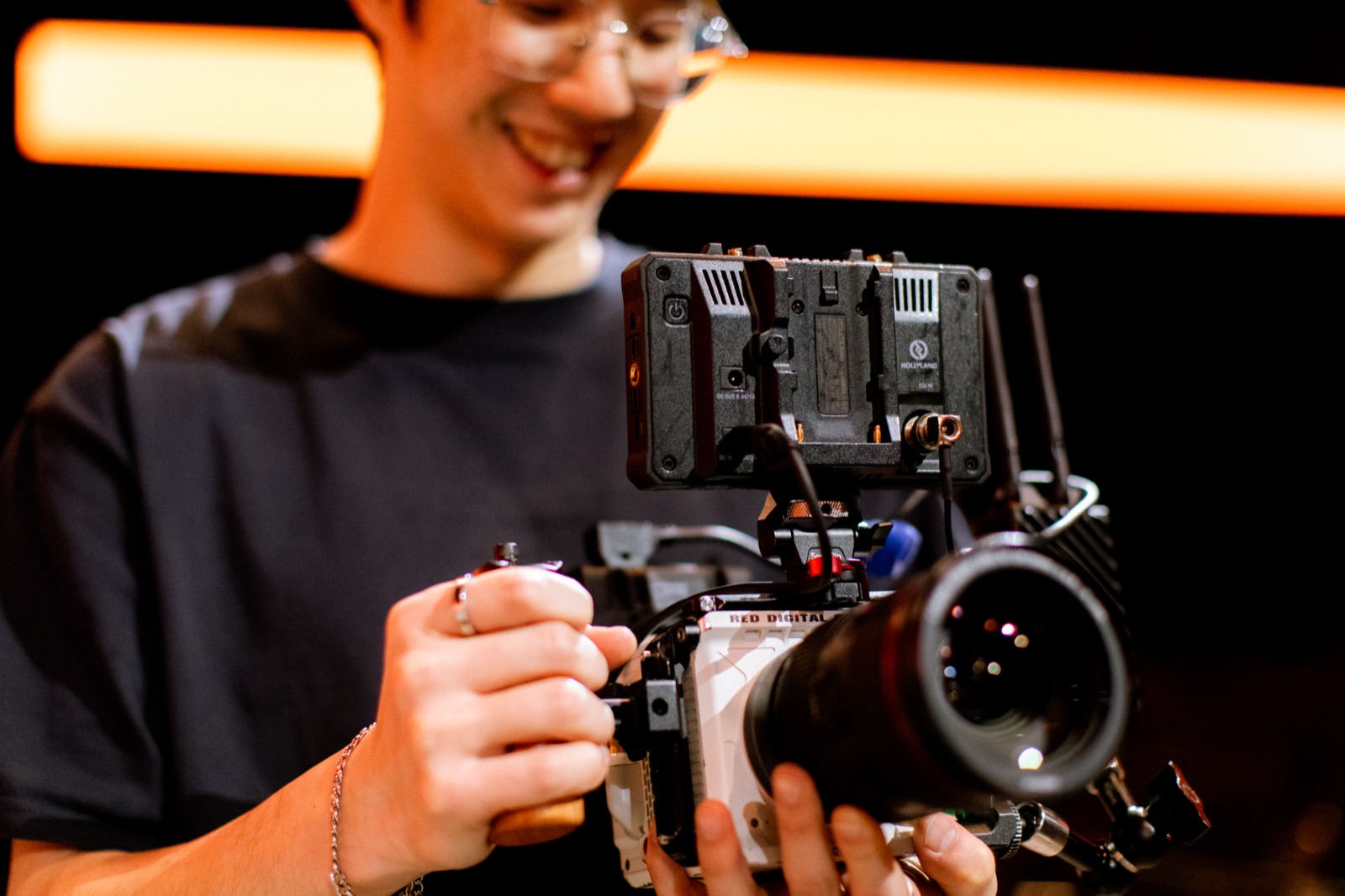 Hands on a cinema camera rig