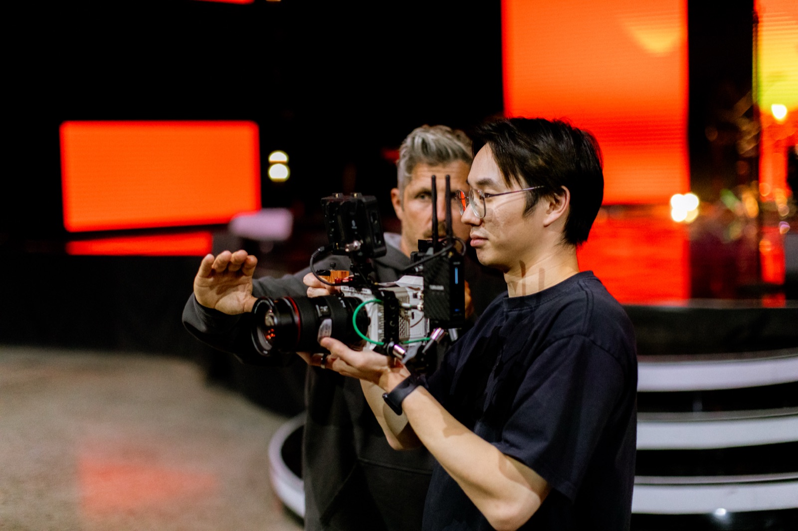 Lining up a shot under stage light