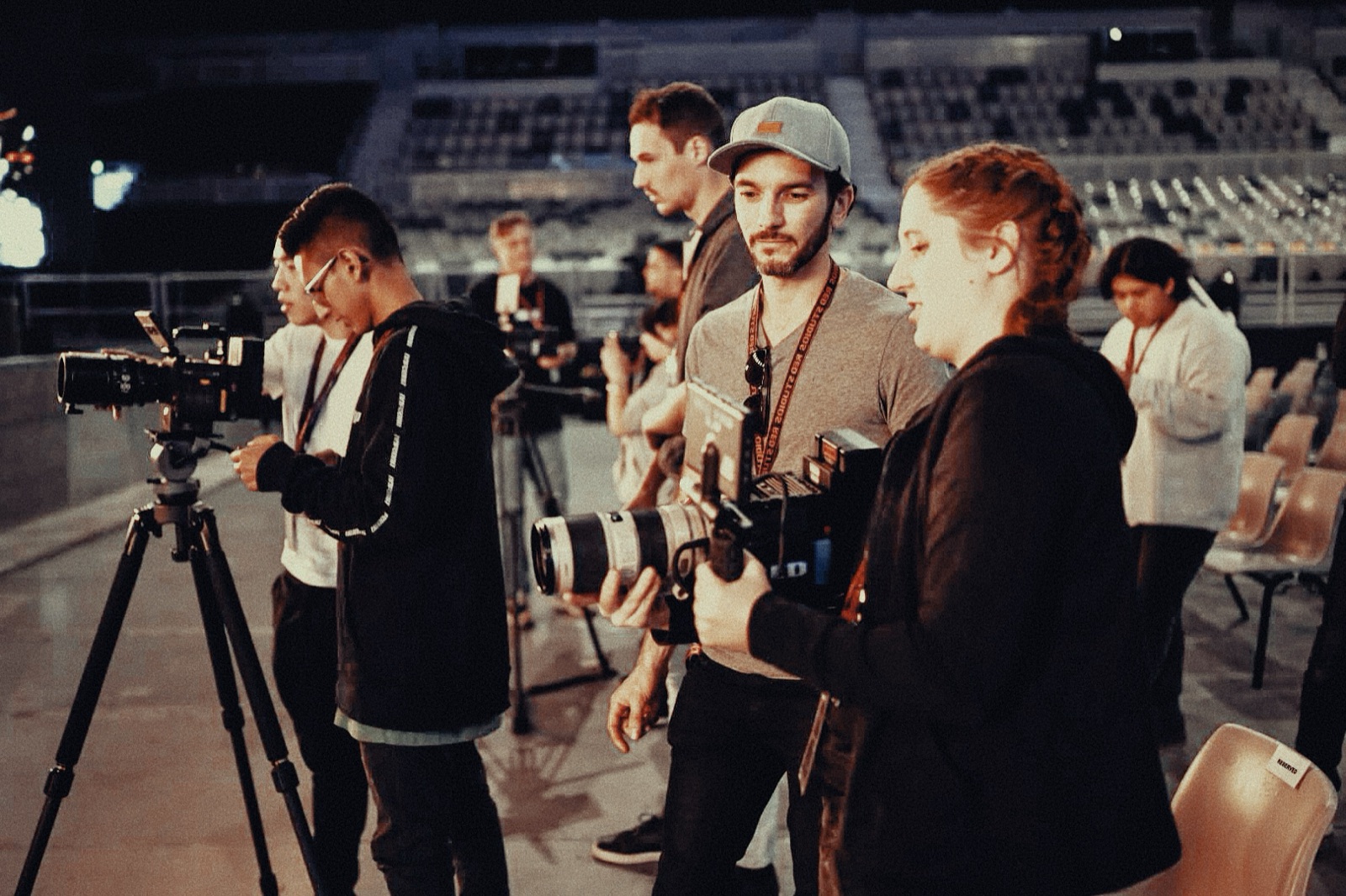Students on the arena floor